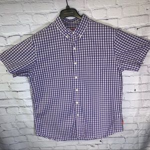 IZOD Mens XL plaid short sleeve button down purple/white/navy blue